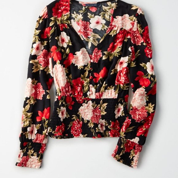 America Eagle Romantic Smocked Floral Blouse - Picture 2 of 6